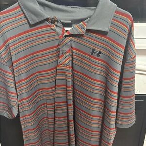 Under Armour Gray Polo with Red and Orange Stripes